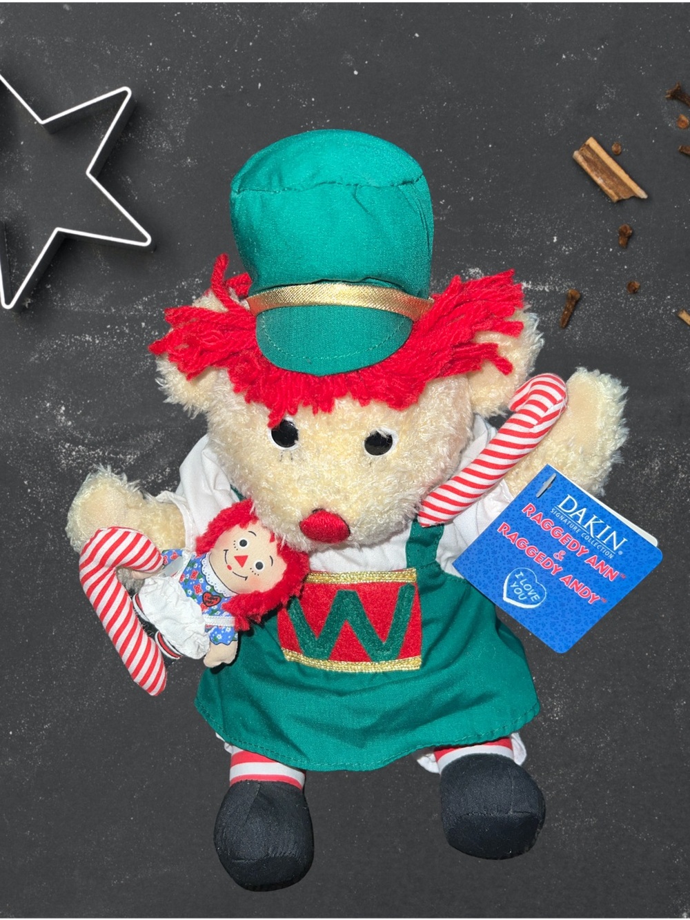 Dakin Raggedy Ann & Andy Christmas Bear Plush Stuffed Animal Toy